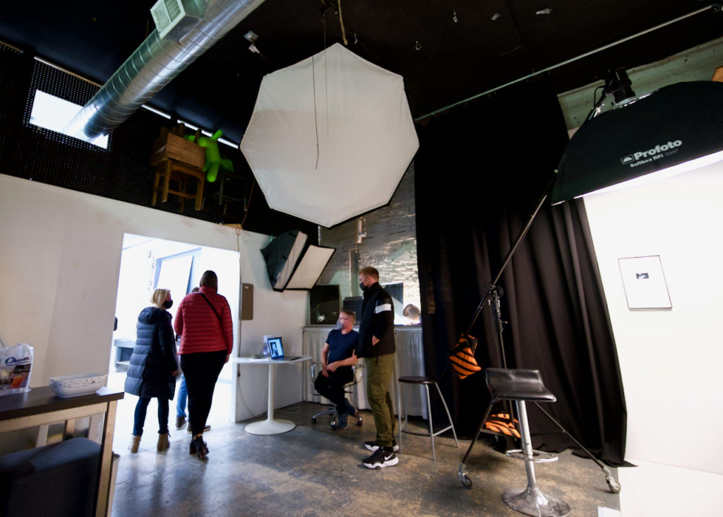 Photo studio with guests walking through